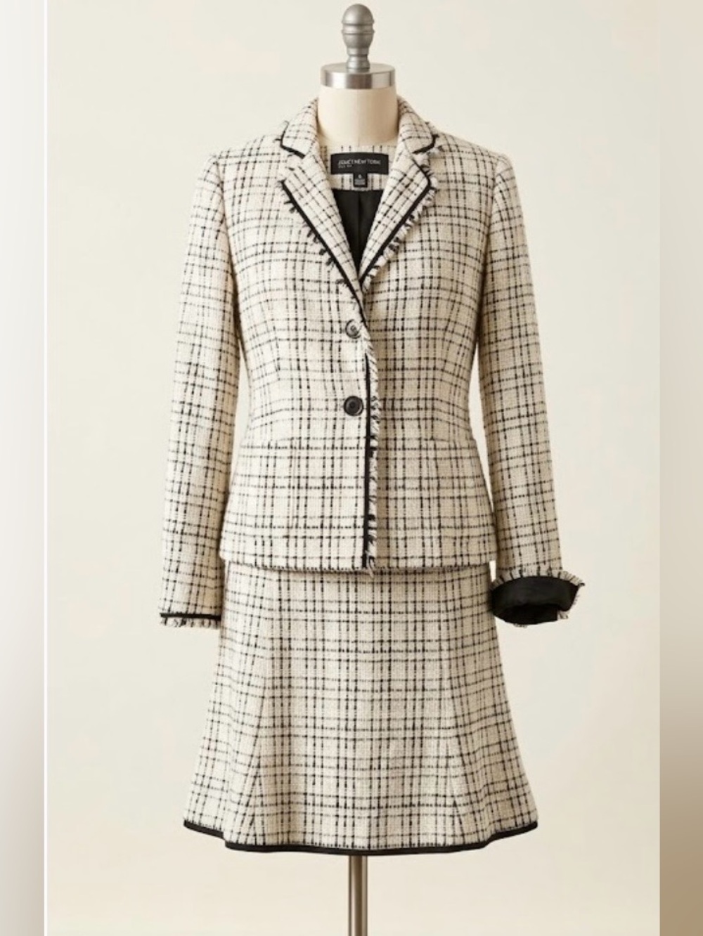 Jones New York Cream and Black Tweed Blazer and Skirt Set